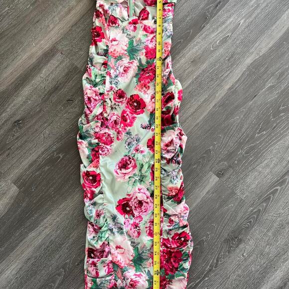 For Love & Lemons Mint Floral Cutout Ruched Midi Dress - Picture 5 of 8